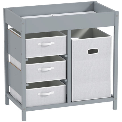 Baby Changing Unit with 4 Storage Drawers, Mat for Bedroom Nursery, 84 x 84.5 cm, Grey
