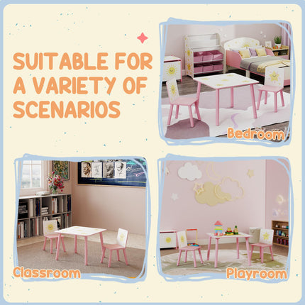 3-Piece Toddler Table and Chair Set, Kids Table with 2 Chairs Set for Bedroom, Nursery, Playroom, Pink