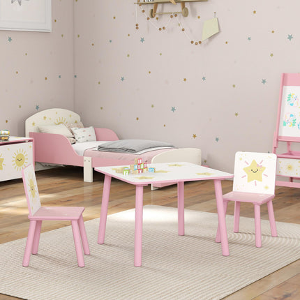 3-Piece Toddler Table and Chair Set, Kids Table with 2 Chairs Set for Bedroom, Nursery, Playroom, Pink