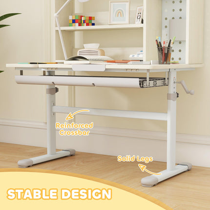 Kids Desk Height Adjustable with Tilt-Desktop, Hutch, Drawer, Storage Shelf, Pegboard, for 3-12 Years Old, Natural