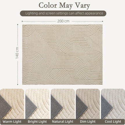 Modern Geometric Rug, Thick Plush, Non-Slip, 200 x 140 cm – Cream, Living Room/Bedroom/Office