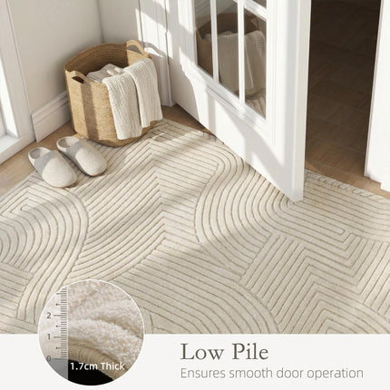 Modern Geometric Rug, Thick Plush, Non-Slip, 200 x 140 cm – Cream, Living Room/Bedroom/Office