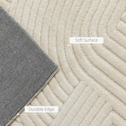 Modern Geometric Rug, Thick Plush, Non-Slip, 200 x 140 cm – Cream, Living Room/Bedroom/Office