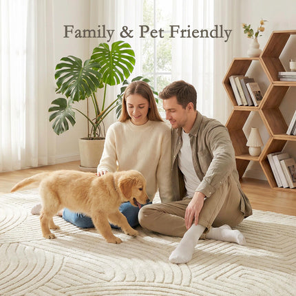 Modern Geometric Rug, Thick Plush, Non-Slip, 200 x 140 cm – Cream, Living Room/Bedroom/Office