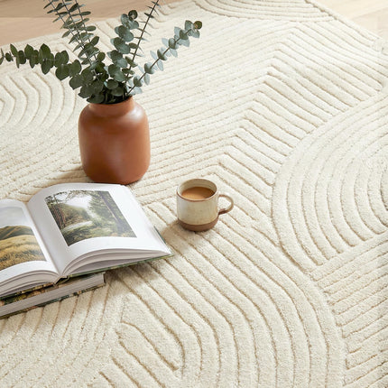 Modern Geometric Rug, Thick Plush, Non-Slip, 200 x 140 cm – Cream, Living Room/Bedroom/Office