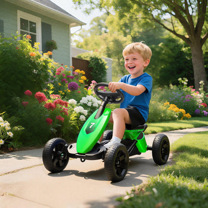 Pedal Go Kart for Kids 2-5 Years, with Silent EVA Wheels, Metal Frame, Green