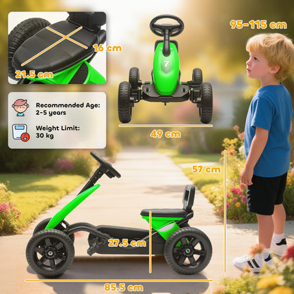 Pedal Go Kart for Kids 2-5 Years, with Silent EVA Wheels, Metal Frame, Green
