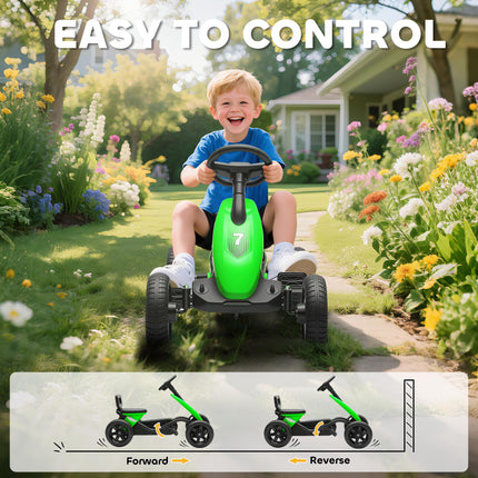 Pedal Go Kart for Kids 2-5 Years, with Silent EVA Wheels, Metal Frame, Green