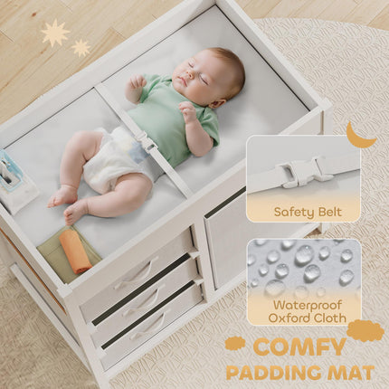 Baby Changing Unit with 4 Storage Drawers, Mat for Bedroom Nursery, 84 x 84.5 cm, White