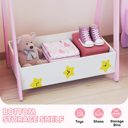 Baby Clothing Rack with Hangers, Storage Shelf for Bedroom, Star Theme, for Ages 3-6, Pink