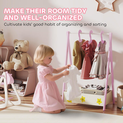 Baby Clothing Rack with Hangers, Storage Shelf for Bedroom, Star Theme, for Ages 3-6, Pink