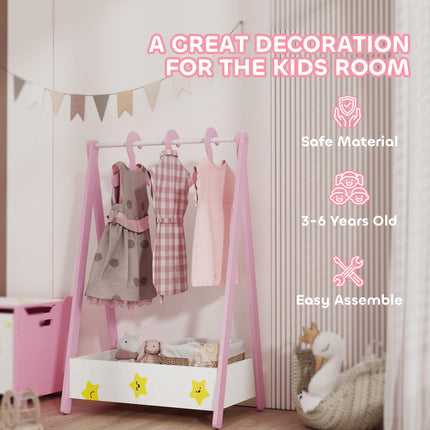 Baby Clothing Rack with Hangers, Storage Shelf for Bedroom, Star Theme, for Ages 3-6, Pink
