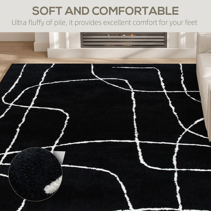 Modern Fluffy Area Rug, Geometric Pattern Washable Rug, Soft High Pile Floor Car