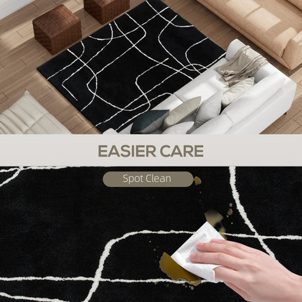 Modern Fluffy Area Rug, Geometric Pattern Washable Rug, Soft High Pile Floor Car