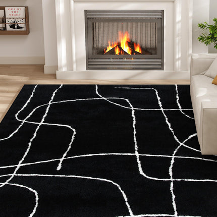 Modern Fluffy Area Rug, Geometric Pattern Washable Rug, Soft High Pile Floor Car