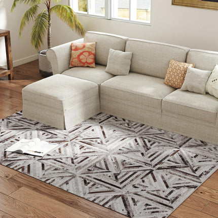 Modern Area Rug, Triangle Pattern Non-Slip Washable Rug, Chenille Floor Carpet for Living Room, Bedroom, Dining Room, Home Office, 230 x 160 cm, Brown
