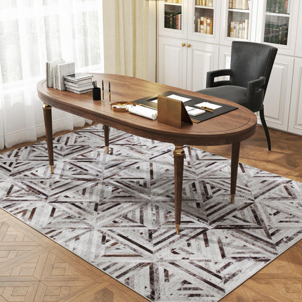 Modern Area Rug, Triangle Pattern Non-Slip Washable Rug, Chenille Floor Carpet for Living Room, Bedroom, Dining Room, Home Office, 230 x 160 cm, Brown