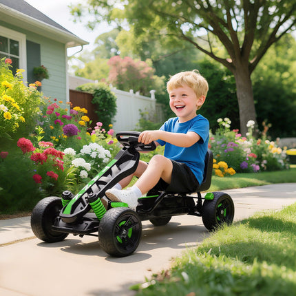 Pedal Go Kart for Kids Aged 3-6 Years, with Freewheel System, Brake, EVA Anti-Slip Wheels, Green