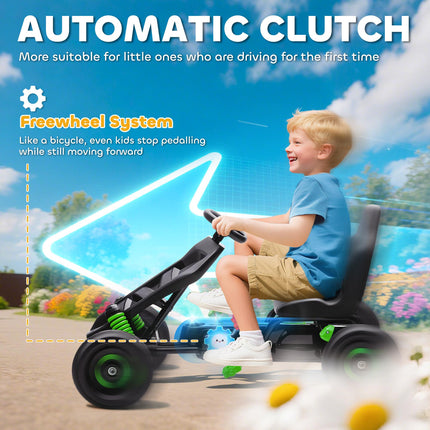 Pedal Go Kart for Kids Aged 3-6 Years, with Freewheel System, Brake, EVA Anti-Slip Wheels, Green