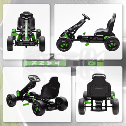 Pedal Go Kart for Kids Aged 3-6 Years, with Freewheel System, Brake, EVA Anti-Slip Wheels, Green