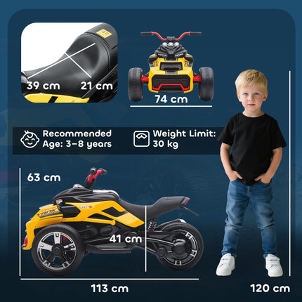12V Kids Electric Ride On Car with 3 Wheeler, MP3 Player, Horn, 2 Speeds, LED Lights for Boys & Girls Ages 3-8, Yellow