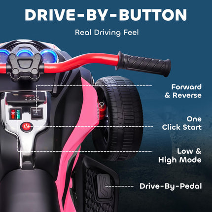 12V Kids Electric Ride On Car with 3 Wheeler, MP3 Player, Horn, 2 Speeds, LED Lights for Boys & Girls Ages 3-8, Pink