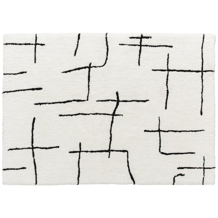 Modern Fluffy Area Rug, Geometric Pattern Washable Rug, Soft High Pile Floor Carpet for Living Room, Bedroom, Dining Room, Home Office, 170 x 120 cm, Cream