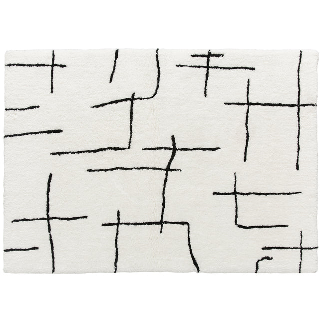 Modern Fluffy Area Rug, Geometric Pattern Washable Rug, Soft High Pile Floor Carpet for Living Room, Bedroom, Dining Room, Home Office, 170 x 120 cm, Cream