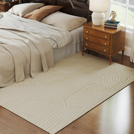 Modern Geometric Rug, Thick & Plush, Non-Slip, 230 x 160 cm – Cream, Living Room/Bedroom/Office