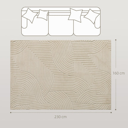 Modern Geometric Rug, Thick & Plush, Non-Slip, 230 x 160 cm – Cream, Living Room/Bedroom/Office