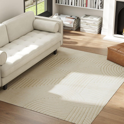 Modern Geometric Rug, Thick & Plush, Non-Slip, 230 x 160 cm – Cream, Living Room/Bedroom/Office