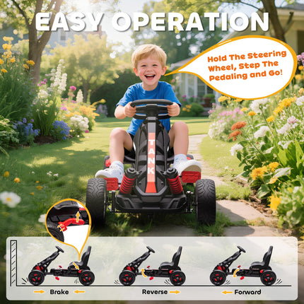 Pedal Go Kart for Kids Aged 3-6 Years, with Freewheel System, Brake, EVA Anti-Slip Wheels, Red