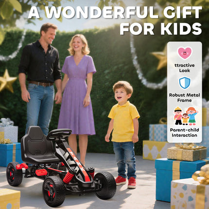 Pedal Go Kart for Kids Aged 3-6 Years, with Freewheel System, Brake, EVA Anti-Slip Wheels, Red
