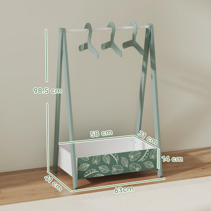 Baby Clothing Rack with Hangers, Storage Shelf for Bedroom, Leaf Theme, for Ages 3-6, Green