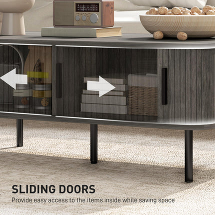 Coffee Table with Storage, Living Room Table with Slatted Tambour Sliding Doors and Foot Pads, Rectangular Coffee Table with Elevated Base for Living Room, Grey Wood-Effect