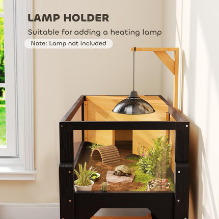 Wooden Tortoise House with Storage Shelf, Clear Observation Windows, Lamp Holder, Openable Top, Built-in Tray, Yellow