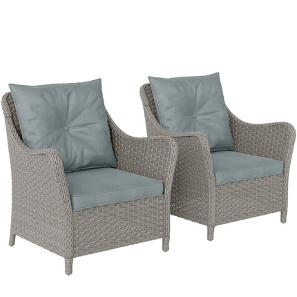 Rattan Garden Chairs Set of 2, Outdoor Rattan Chairs with Cushions, Armrests and