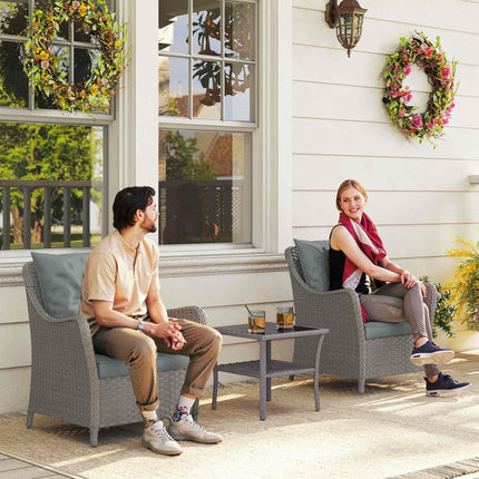 Rattan Garden Chairs Set of 2, Outdoor Rattan Chairs with Cushions, Armrests and