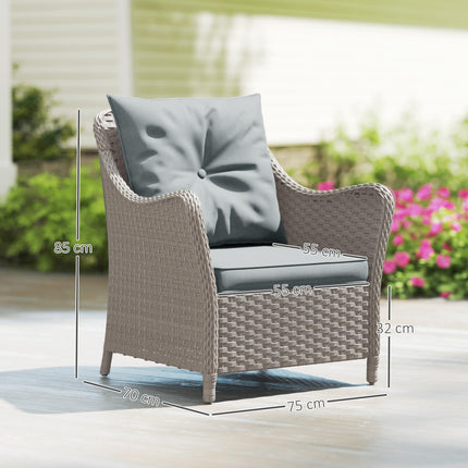 Rattan Garden Chairs Set of 2, Outdoor Rattan Chairs with Cushions, Armrests and