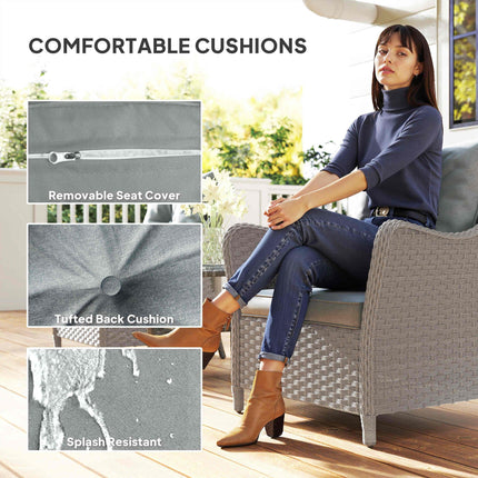 Rattan Garden Chairs Set of 2, Outdoor Rattan Chairs with Cushions, Armrests and