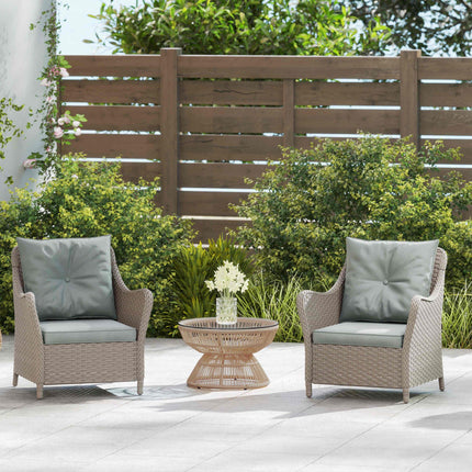 Rattan Garden Chairs Set of 2, Outdoor Rattan Chairs with Cushions, Armrests and
