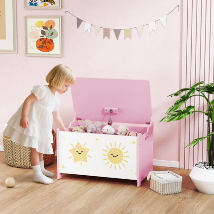 Toy Box with Lid, Safety Hinges and Groove Handles, Toy Storage organiser for Kids, Living Room, Playroom, Pink