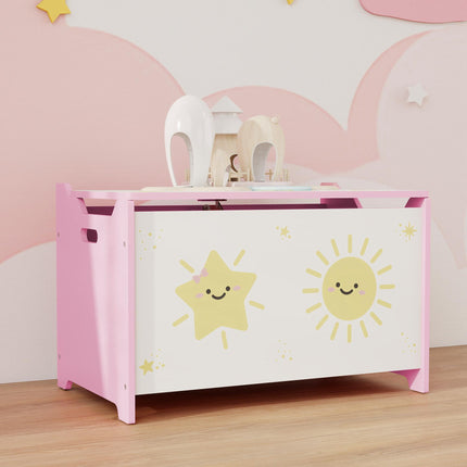 Toy Box with Lid, Safety Hinges and Groove Handles, Toy Storage organiser for Kids, Living Room, Playroom, Pink