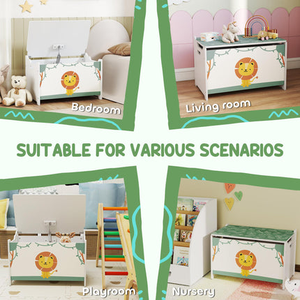 Toy Box with Lid, Safety Hinges and Groove Handles, Toy Storage organiser for Kids, Living Room, Playroom, Green