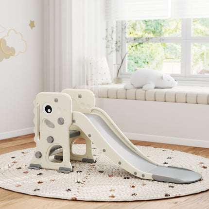 3 in 1 Kids Slide with Climber, Basketball Hoop and Ball, Foldable Indoor Toddler Slide for Ages 2-5, Cream White