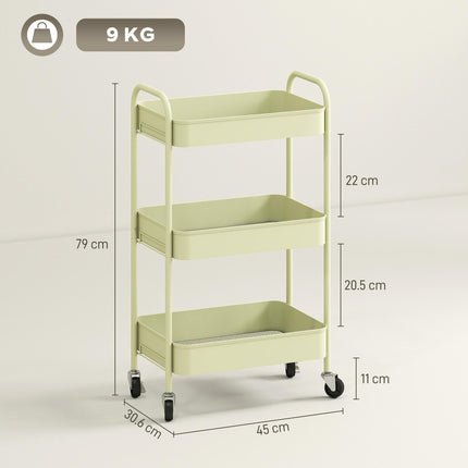 Three-Tier Steel Storage Trolley - Green