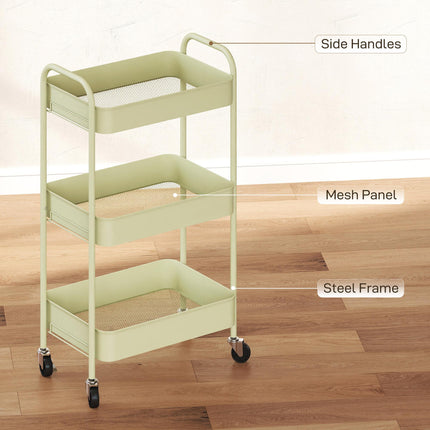 Three-Tier Steel Storage Trolley - Green