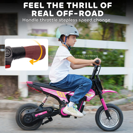 Kids Electric Motorbike, 24V Ride On Motorcycle with 3 Speeds and Rear Suspension, Dirt Bike for 8-12 Years Old, Pink