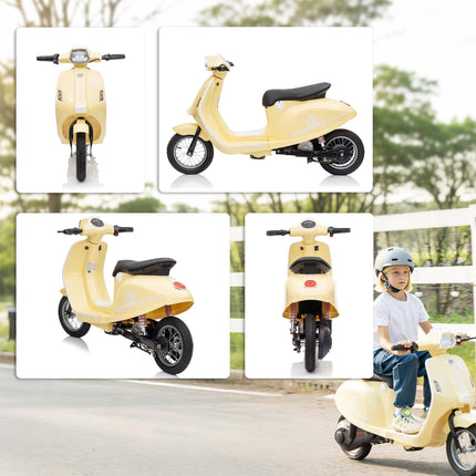 24V Kids Electric Motorbike, Ride on Motorcycle with Manual Throttle, Brakes and LED Lights for Ages 8-12 Years, Beige