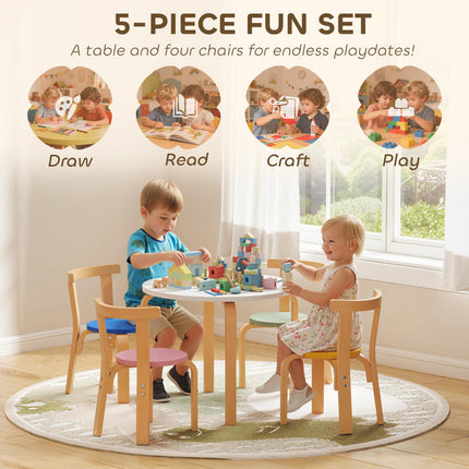 5 Piece Kids Table and Chairs Set, Wooden Toddler Table and Chairs Set for Nursery, Playroom, Classroom, for 3-8 Years